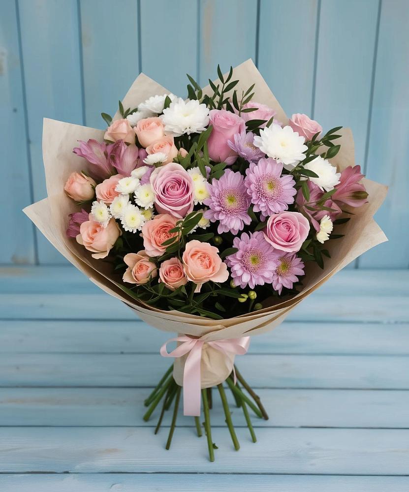 Букет цветов из: Хризантемы, Розы и Альстромерии в Танцырее