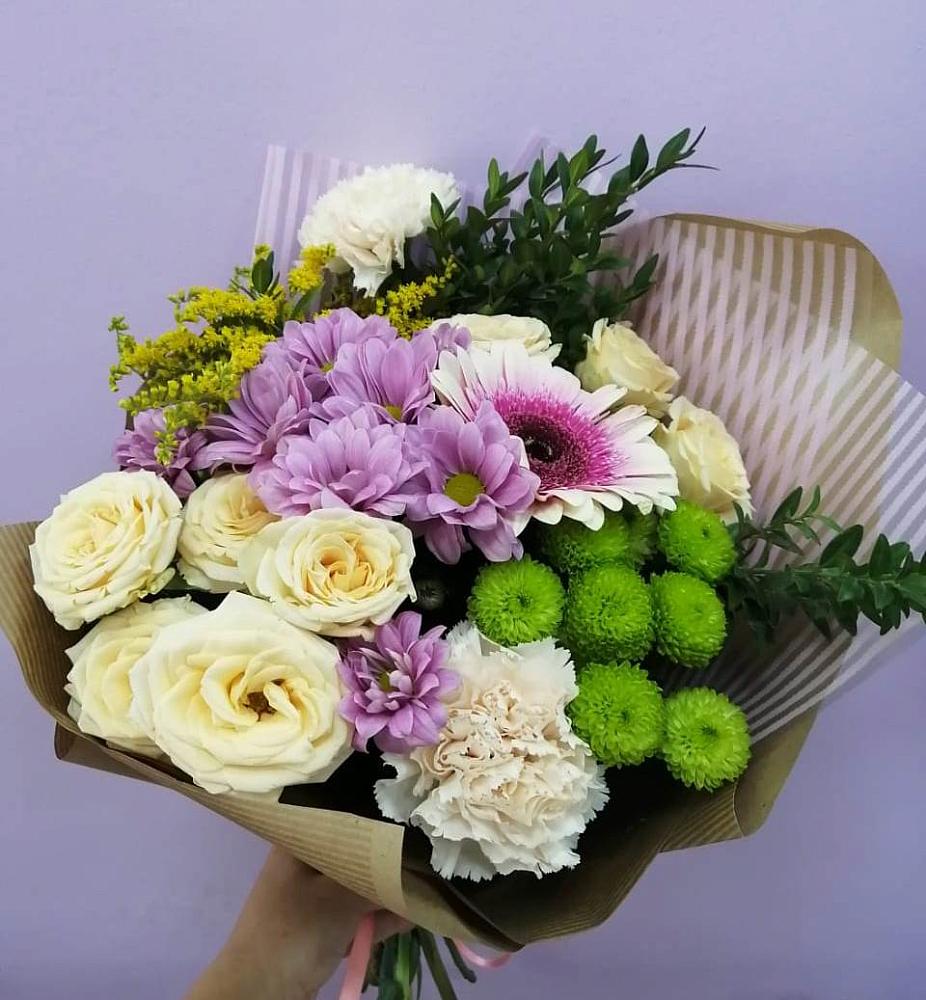 Букет цветов из: Хризантемы, Розы, Гвоздики и Герберы в Танцырее